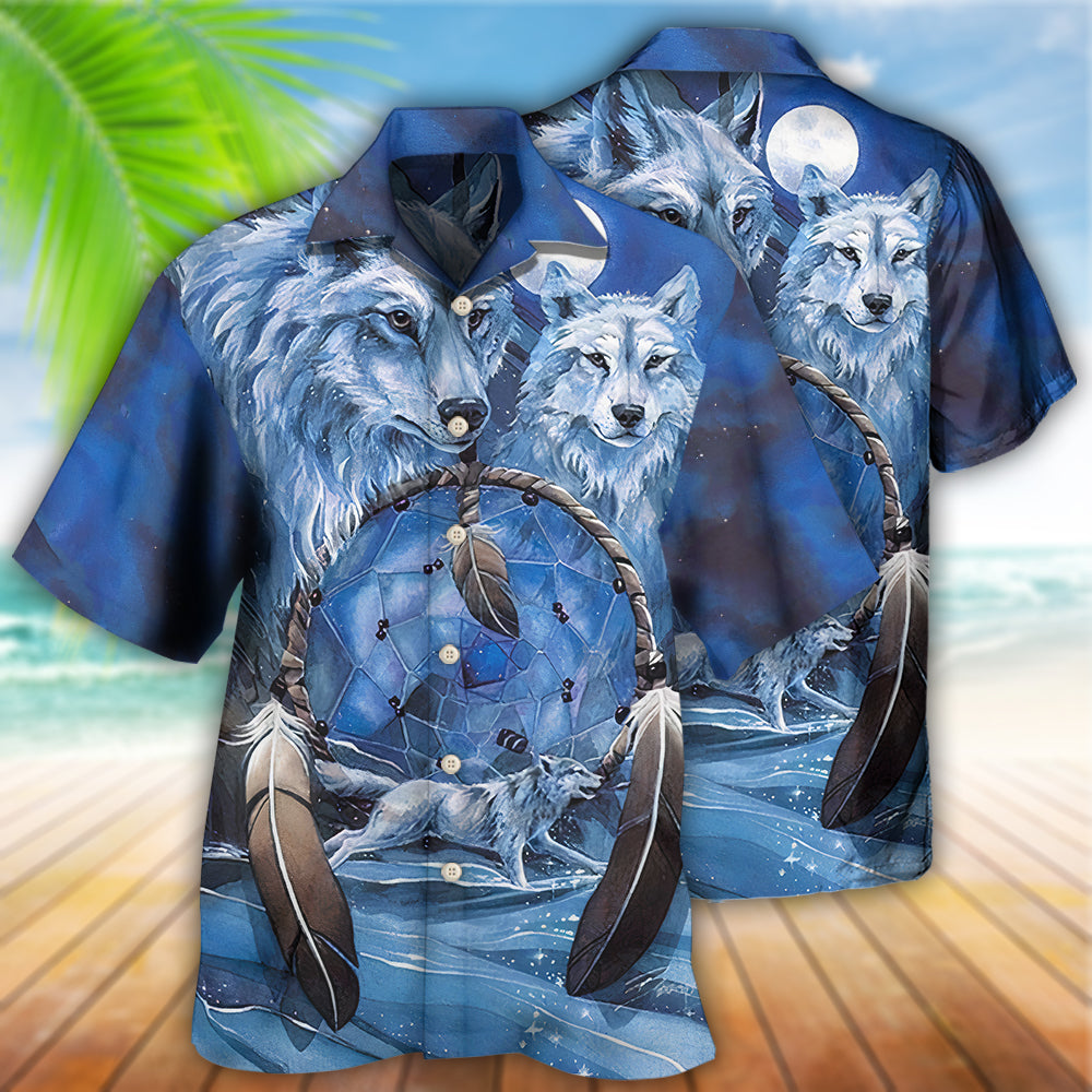 Native Style Love Peace Blue Wolf - Hawaiian Shirt - Reefox