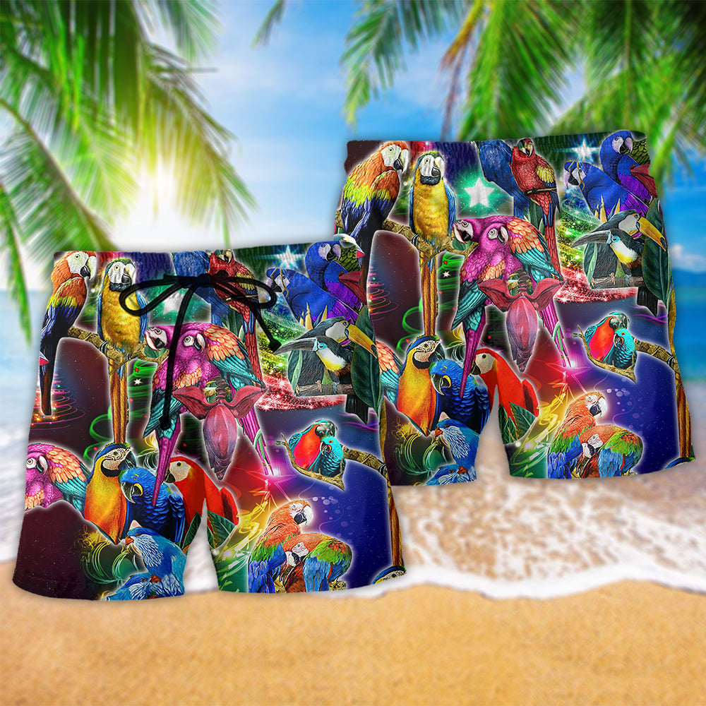 Parrot Tropical Neon Light Merry Christmas - Beach Short Reefox - Owls Matrix LTD