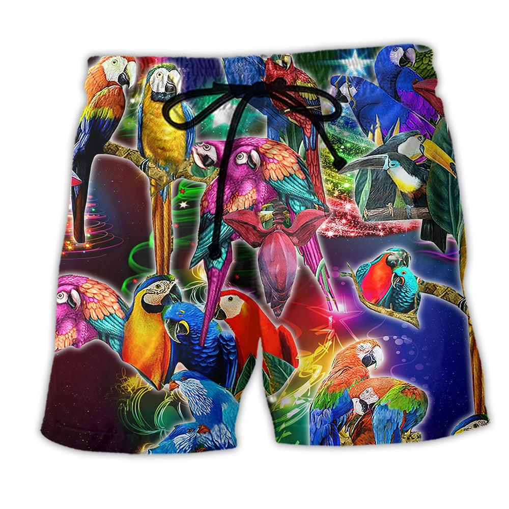 Beach Short / Adults / S Parrot Tropical Neon Light Merry Christmas - Beach Short Reefox - Owls Matrix LTD