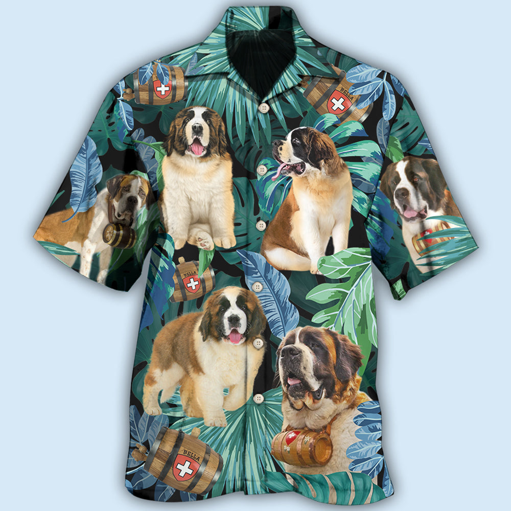 Saint Bernard Dog Tropical Leaf Style - Hawaiian Shirt - Reefox