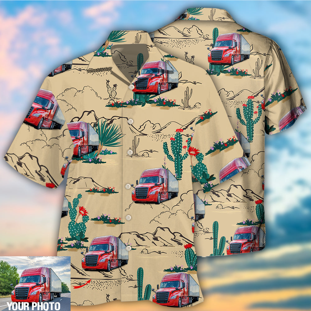Truck Semi-Trailer Cactus Truck Desert Custom Photo - Hawaiian Shirt - Reefox