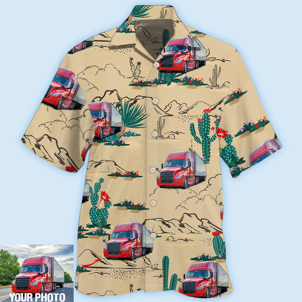 Truck Semi-Trailer Cactus Truck Desert Custom Photo - Hawaiian Shirt - Reefox