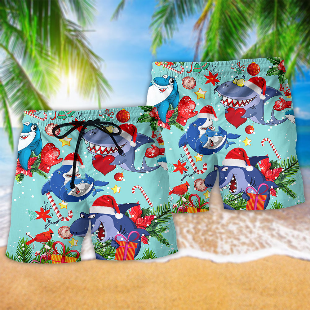 Shark Love Christmas In The Ocean - Beach Short Reefox - Owls Matrix LTD