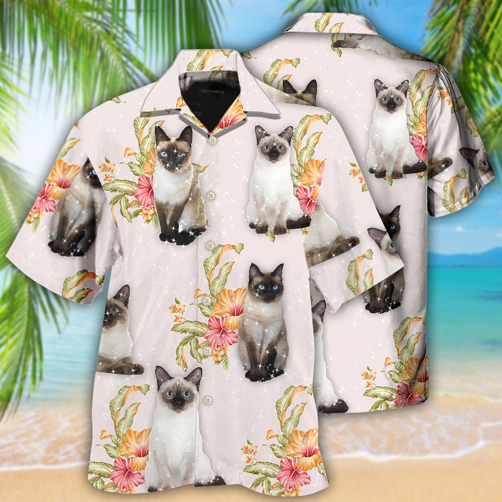 Cat Tropical Floral Siamese Cat - Hawaiian Shirt - Reefox