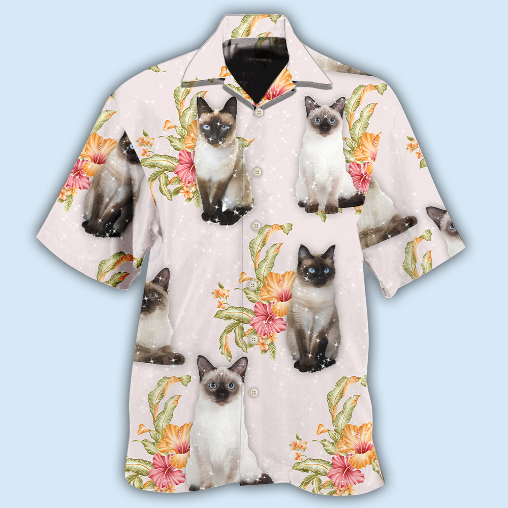 Cat Tropical Floral Siamese Cat - Hawaiian Shirt - Reefox