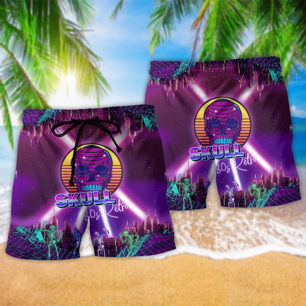 Skull 80s Retro Style - Beach Short Reefox - Owls Matrix LTD