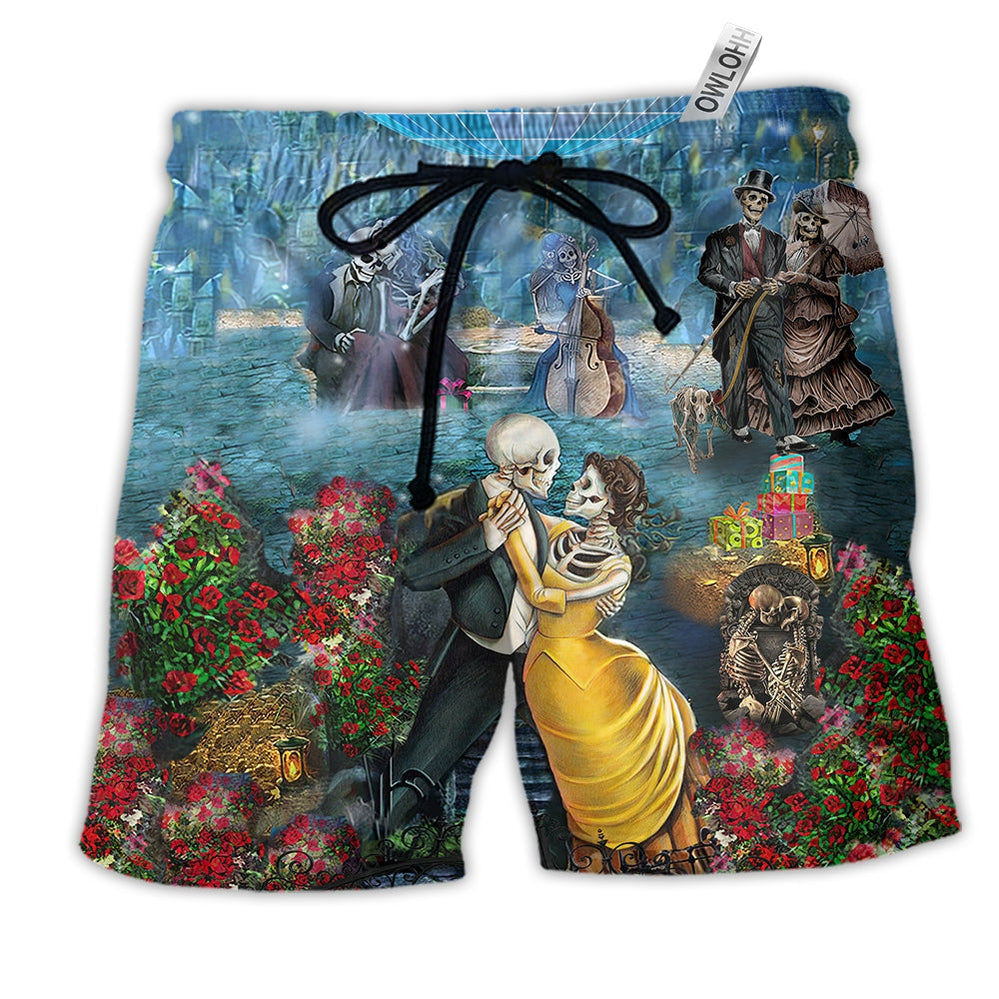 Beach Short / Adults / S Skull Couple Dancing With Happiness - Beach Short Reefox - Owls Matrix LTD