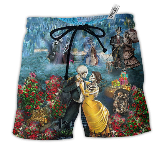 Beach Short / Adults / S Skull Couple Dancing With Happiness - Beach Short Reefox - Owls Matrix LTD