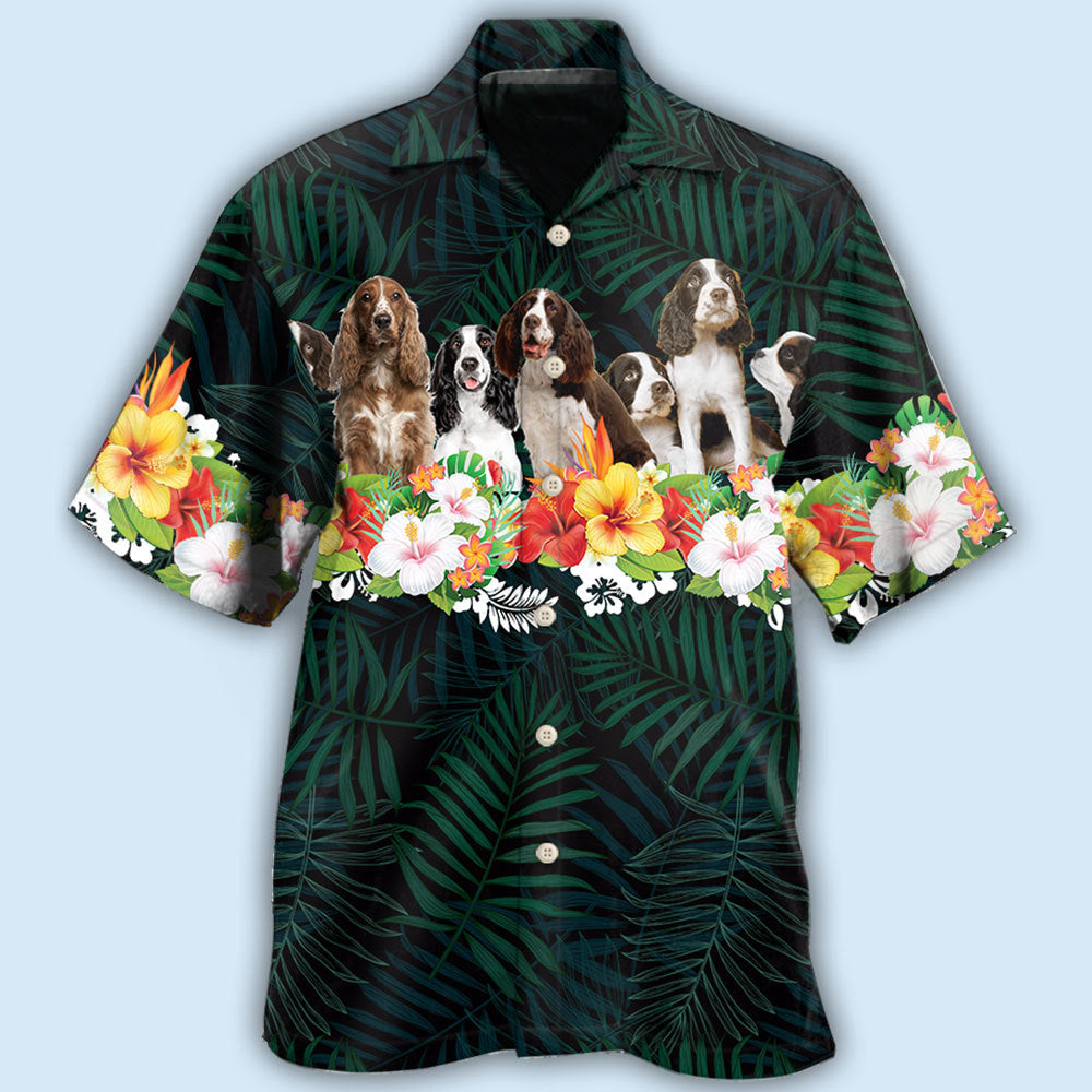 Springer Spaniel Dog Green Tropical Floral - Hawaiian Shirt - Reefox