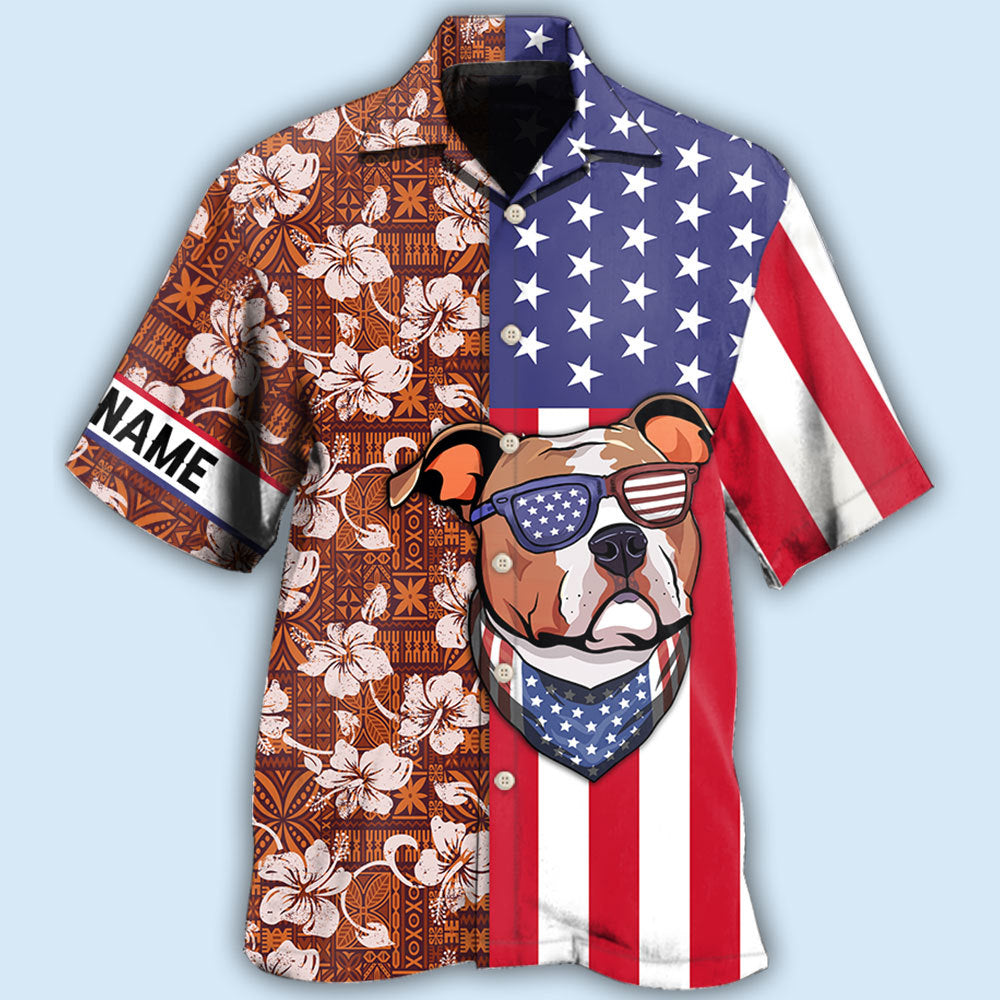 Staffordshire Bull Terrier Dog America Tropical Floral Personalized - Hawaiian Shirt - Reefox