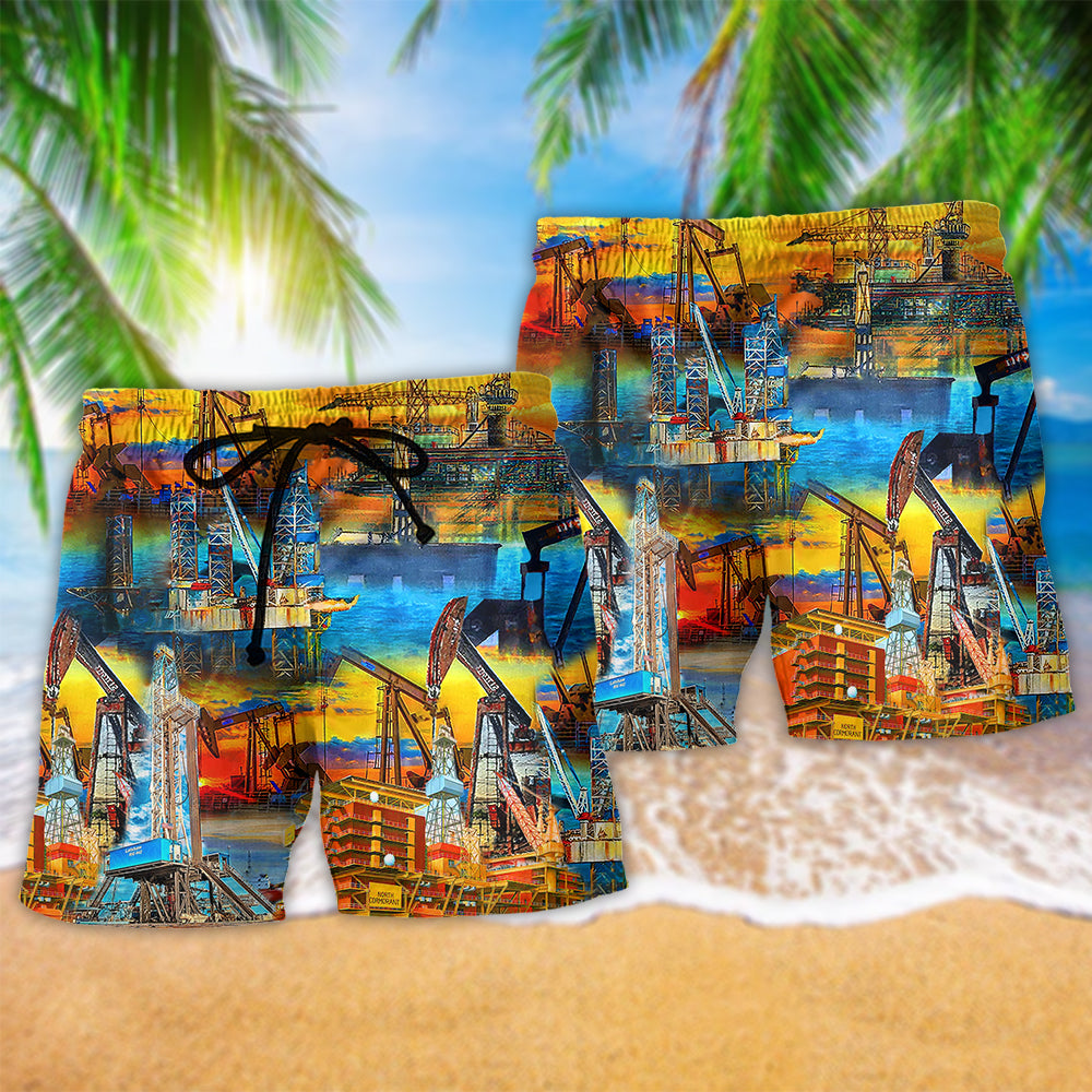 Sunset At The Oil Field - Beach Short Reefox - Owls Matrix LTD