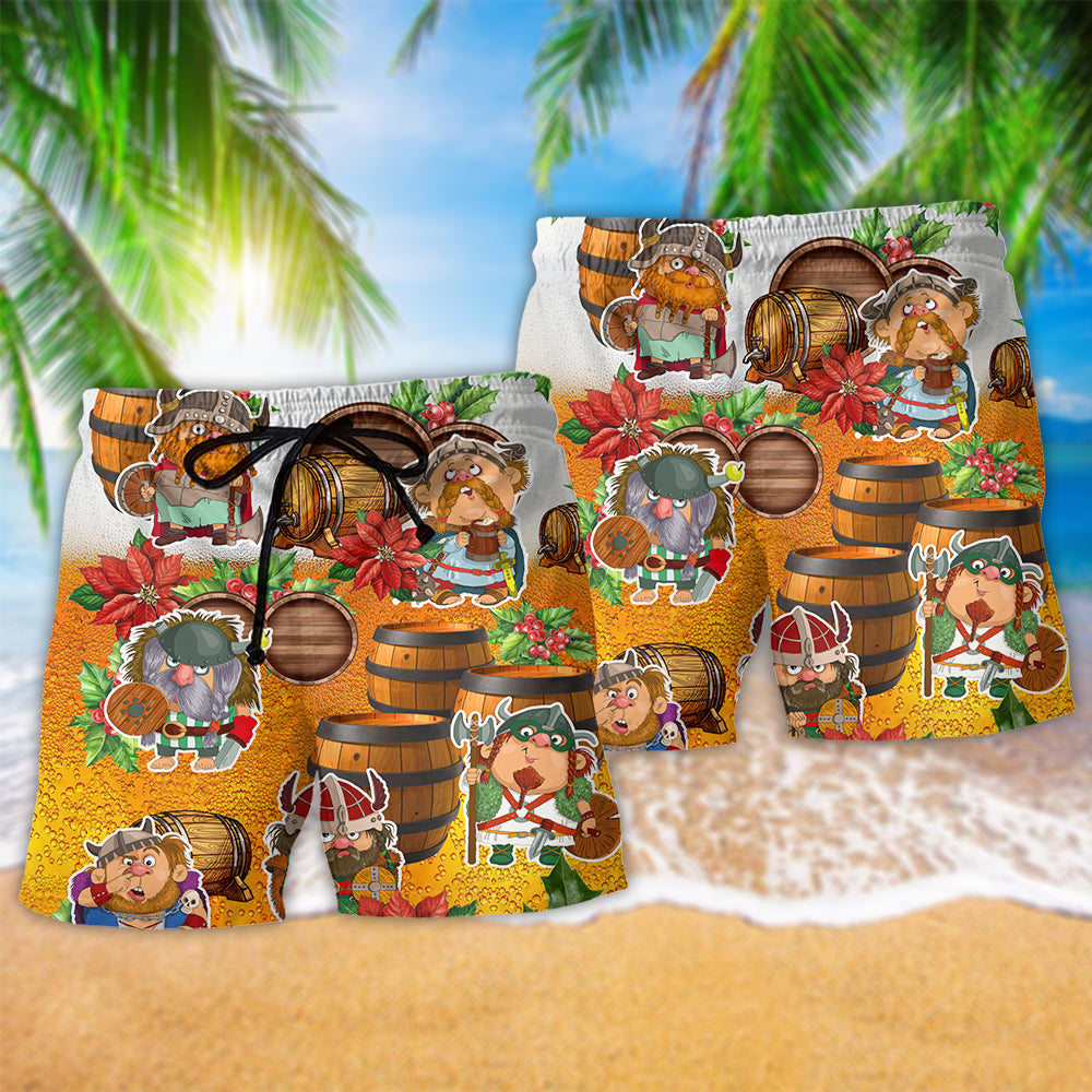 Viking Loves Beer Funny Christmas Style - Beach Short Reefox - Owls Matrix LTD