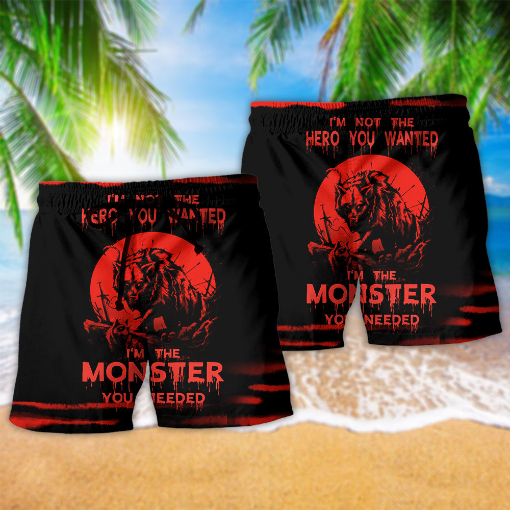Viking Wolf Monster Red Style - Beach Short Reefox - Owls Matrix LTD