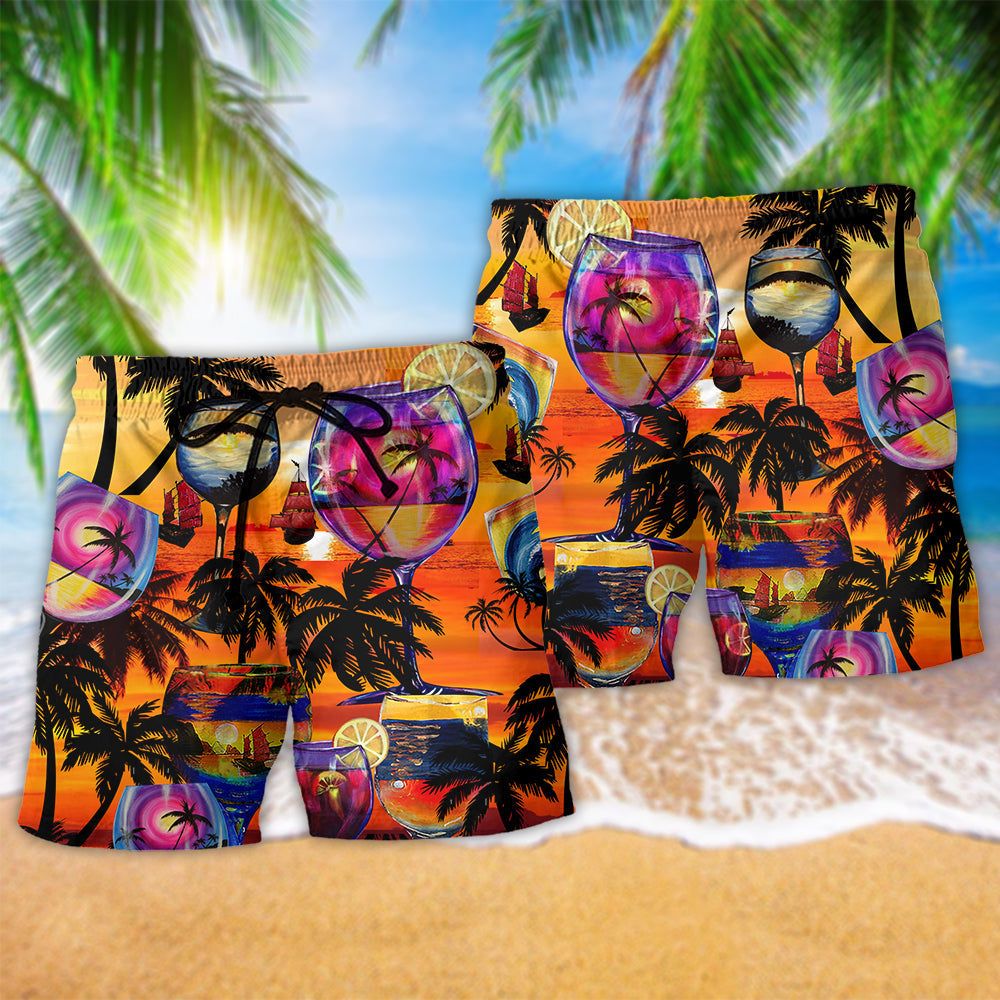 Wine It's Time For Wine And Hawaii Colorful Style - Beach Short Reefox - Owls Matrix LTD