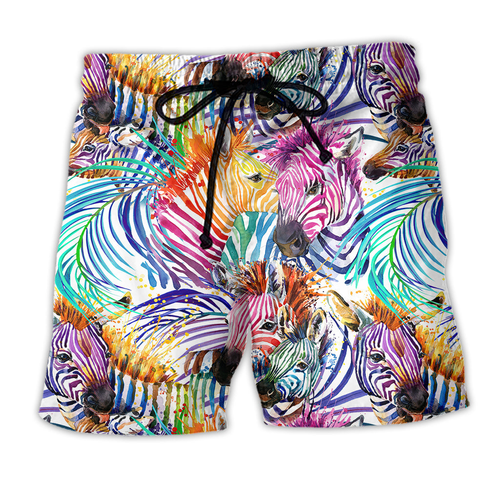 Beach Short / Adults / S Zebra Colorful Leaf Basic - Beach Short Reefox - Owls Matrix LTD