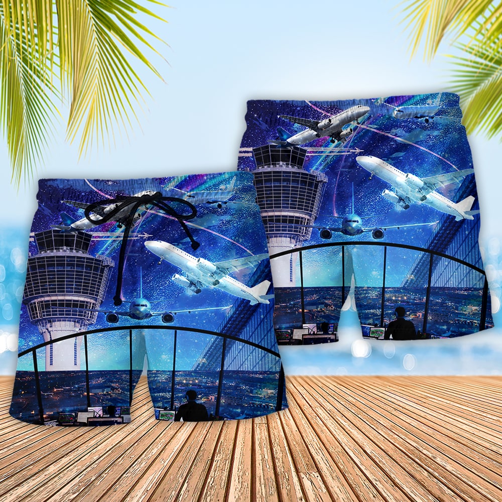 Airplane And Air Traffic Controller - Beach Short Reefox - Owls Matrix LTD